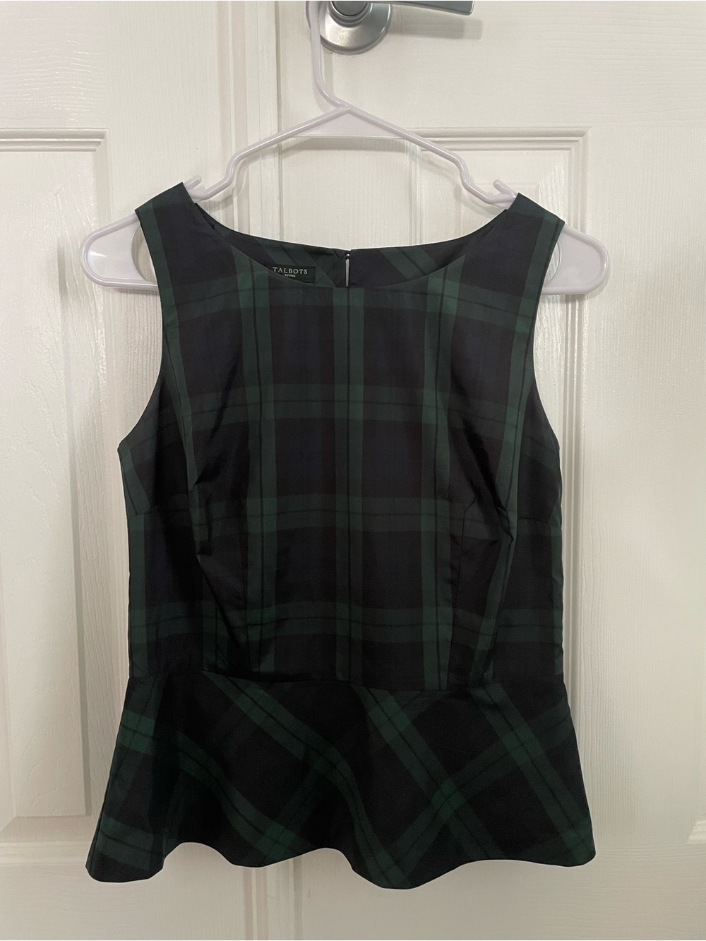 Talbots Black and Green Plaid Peplum Top HOLIDAY